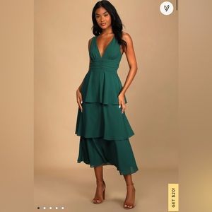 Celebration Time Emerald Green Sleeveless Tiered Midi Dress